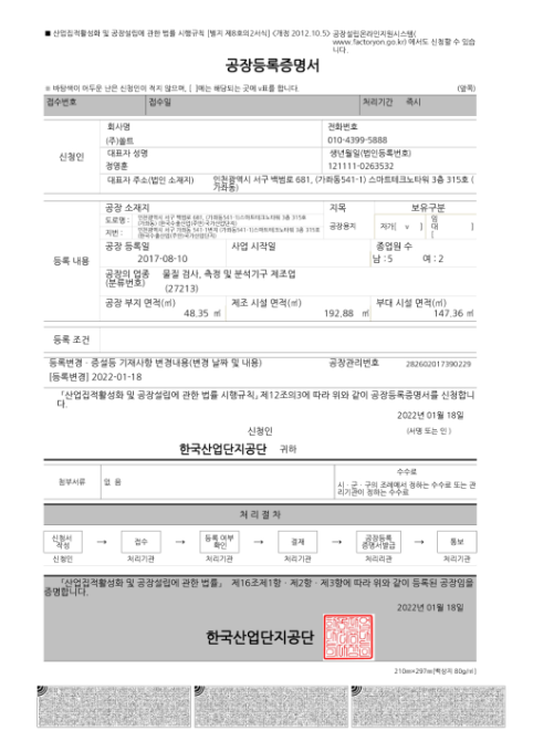 Certificate of Factory Registration