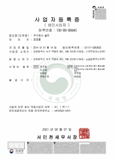 Certificate of Business Registration
